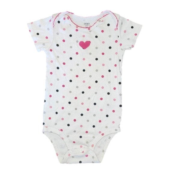 CARTERS White Onesie with Heart and Polka-Dots - Picture 1 of 3